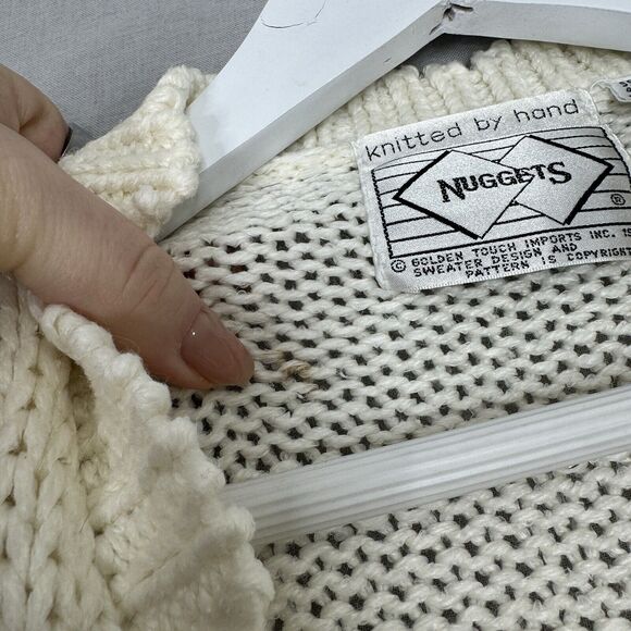 Vintage Nuggets Womens Sweater M White Floral Cardigan Hand Knitted Cottagecore - Picture 5 of 15